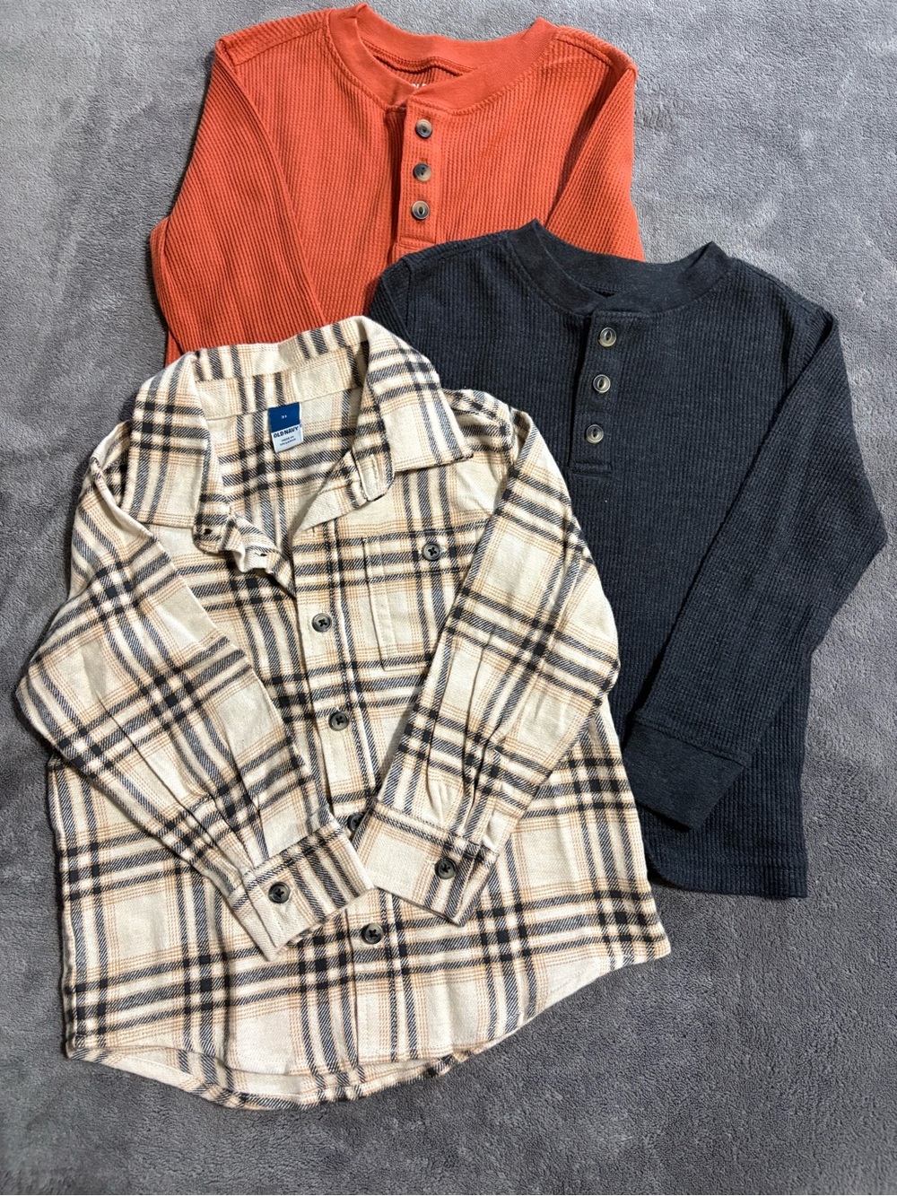 Old Navy Kids 3T Plaid Button-Down Shirt with Orange and Gray Henleys